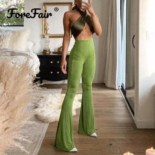 Forefair Vintage Flared Trousers Women Skinny Green High Waist Casual Knitted Festival Winter Female Y2K Aesthetic Trousers