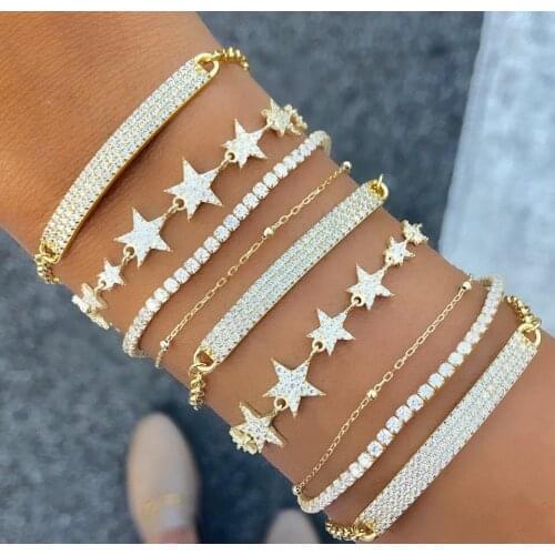2019 Christmas gift new jewelry sparking bling cz star starburst charm hand link chain bracelet fashion women girls kids