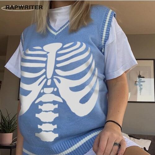 Rapwriter Y2K Sweater Vest Women Patchwork Sweater Autumn Sleeveless Pullovers Top Harajuku Streetwear Mujer Costume Casual 2021