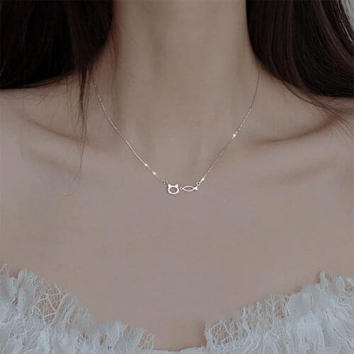 2021 Fashion Jewelry New Gold Silver Chain Cute Hollow Cat Fish Necklace Collier Femme Collar Choker Necklaces For Women