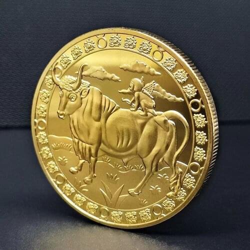 Twelve Constellation Zodiac Gold Commemorative Coins Taurus Tarot Wishing Sun God Lucky Love Medals Euro Astrology Souvenir