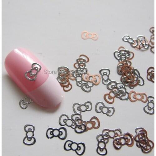 MS190-1 100pcs Silver Cute Bow Metal Sticker Nail Art Metal Sticker Nail Art Decoration Non-adhesive Sticker