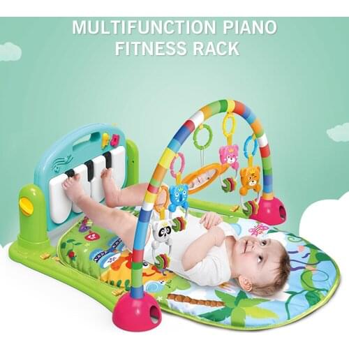 2 in 1 Baby Kick & Play Piano Gym Mat Infant Music Fitness Rack Baby Rattle Early Educational Toy Play Crawling Mat for Newborn