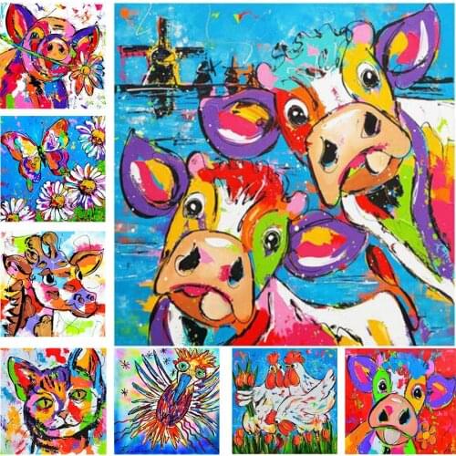 3D DIY Diamond Embroidered Colorful Cow Painted Diamond Cross Stitch Cartoon Full Diamond Mosaic Wall Sticker Decoration DM2020