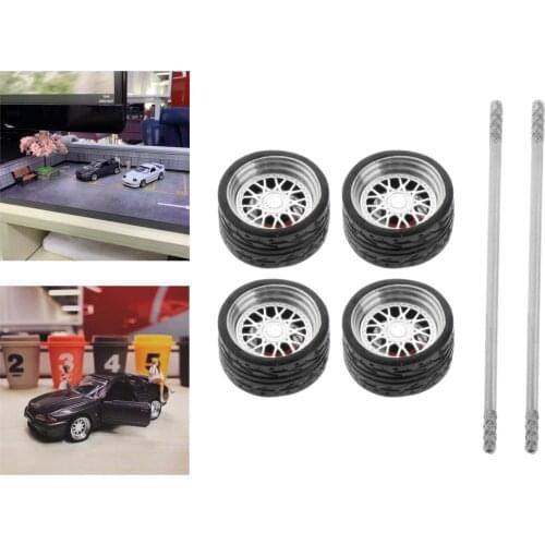4Pcs 1/64 Scale Diecast On-Road Model Car Wheel & Tyre Set Spare Parts