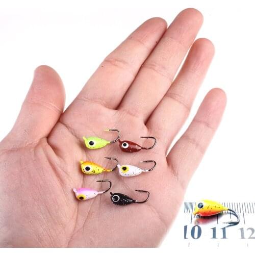 6Pcs/Lot Banana Winter Ice Fishing Lure Hook 1.8cm 2.3g Mini Metal Lead Hook jig Bait Attractive 6 color Metal Bait Fishing Hook