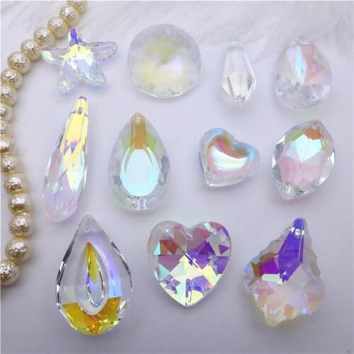 Half AB white crystal tear/heart/round/flower shape pendants chandelier cutain glass lamp drop jewelry DIY accessories findings