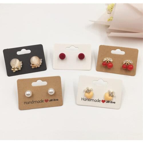 100Pcs/lot Printed Hand made with love Paper Ear Studs Card Hang Tags Jewelry Display Earrings Card Favor Label Tags