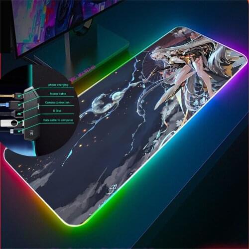 Genshin Impact 90X40 Game Large Mouse Pad Laptop GamingXXL Anti-slip Rubber Mouse Pad Office Desk Pad for RGB 4USB-HUB Mouse Pad