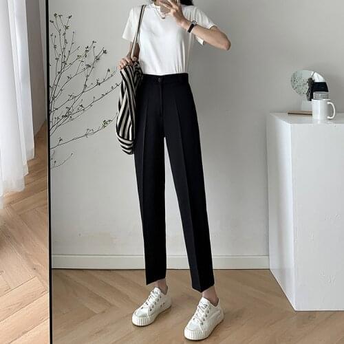 Woman Pants Korean Style Summer Classic Pants for Women Solid Color Zip Elegant Casual Womens Office Suit Slim