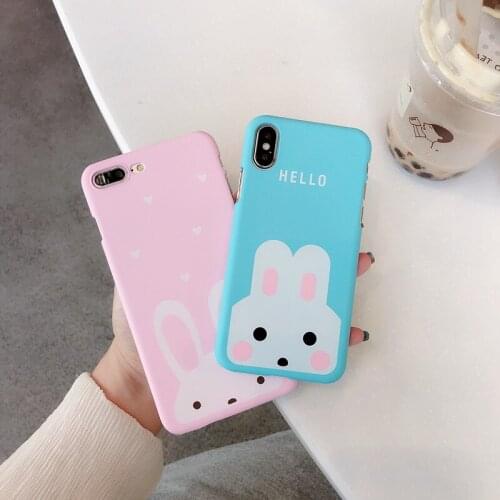 Phone case for iphone 8 plus case cute cartoon rabbit hard PC pink blue back cover for fundas iphone 7plus 6 6s 8 x cases cover