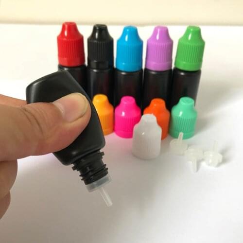 LDPE black 10ml Plastic E Liquid Bottle Plastic E Juice empty dropper bottles for E cigarette with Childproof Cap Long Thin Tip