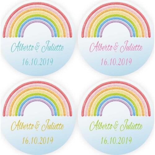 DouxArt 100 Pieces Personalized Wedding Stickers, 4CM Candy Rainbow Wedding Favors Labels Baptism Communion Party Seals