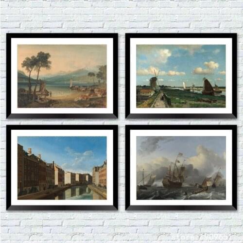 Cotton no frame classical water city tree scenery canvas printings oil painting printed on cotton wall art decoration picture