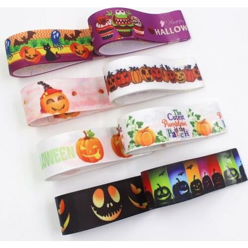 I-191004-2308,1‘’ 25mm,10 yards cartoon Halloween Thermal transfer Printed grosgrain Ribbons,bow cap accessories and decorations