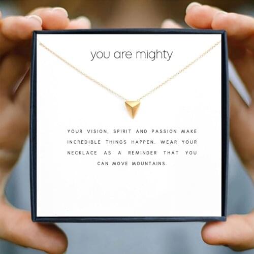 Icareu Simple Golden Triangle Arrow Necklace Mighty Shield Pendant Alloy Short Choker Gold Chain Wish Card Jewelry Gift Box Girl