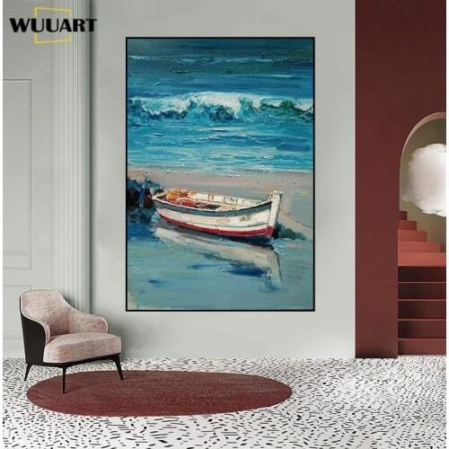 Pure hand-painted oil painting sailing decoration painting office hanging paintings abstract thick oil knife paintings no framed