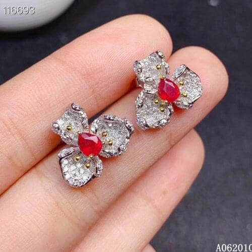 KJJEAXCMY 925 sterling silver inlaid natural ruby earrings new classic ladies ear stud support test