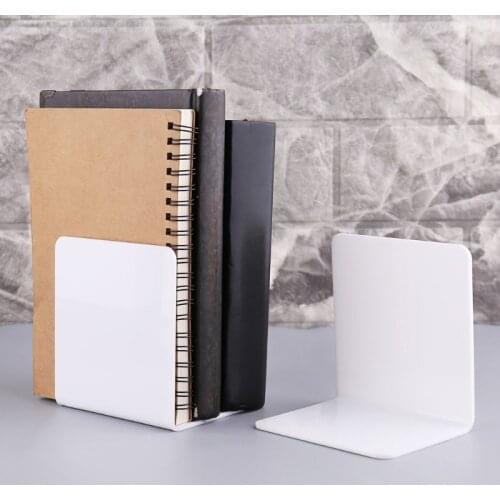 2Pcs White Acrylic Bookends L-shaped Desk Organizer Desktop Book Holder School Stationery Office Accessories M17F