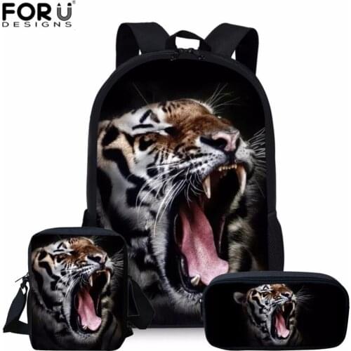 FORUDESIGNS 3Pcs/set Children School Bags Set for Boys Cool Tiger Printed Shoulder Backpack Students Bookbag Teenager Satchel