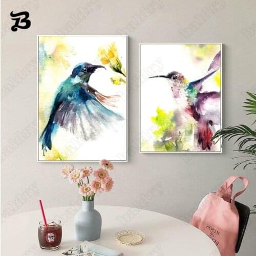Colorful Hummingbird Prints Canvas Painting Posters and Prints Bird Painting Wall Art Pictures for Kids Room Living Room Decor