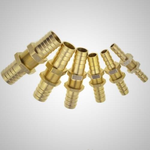 Brass Straight Bulkhead Equal 6mm 8mm 10mm 12mm Barb Tail Hose Copper Pipe Fitting Coupler Air Water Connector Adapter Joint