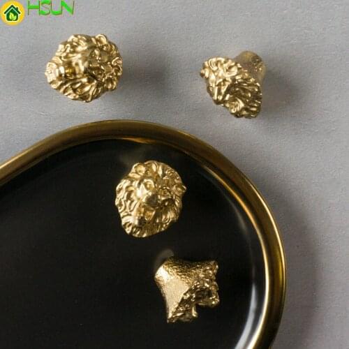 Door Brass Lion Cabinet Head Drawer Handle Creative Wardrobe Caddy Jewelry Box Knob Pull Pure Copper Furniture Decor Hardware