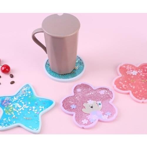 Cute Quicksand Coasters Rabbit Cherry Blossom Ocean Cup Mug Placemat Cushion Anti Slip Insulation Hot Pad