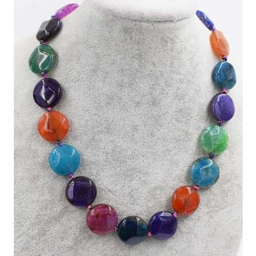 Agate coin faceted multicolor 20mm necklace agate necklace 17inch wholesale beads FPPJ