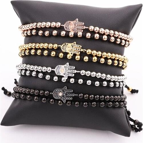 New Design Men Bracelet Stainless Steel Beads Cubic Zirconia Hand Adjustable Bracelet Men Jewelry Gift