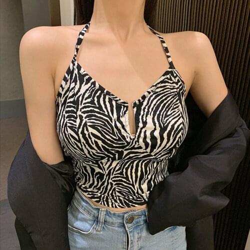 New Products European and American Sexy Zebra Pattern Display Chest Halter Suspender Womens Vacation Bi-back Vest