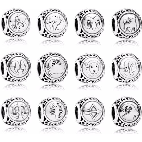 NEW 100% 925 Sterling Silver The zodiac Charm beads Fit Bracelet DIY bracelet Jewelry wholesale factory