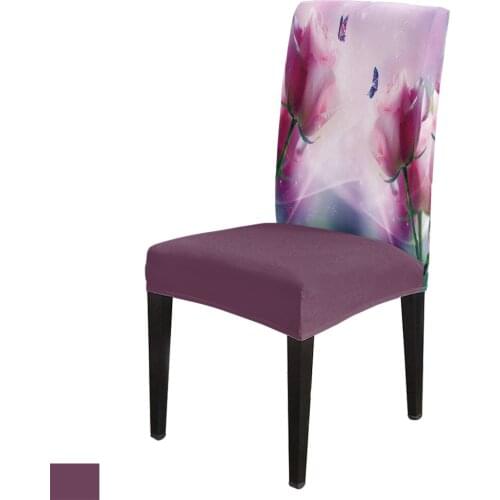 Dining Chair Covers Butterfly Rose Flower Pink Chair Cover Spandex Elastic Chair Cover Hotel Wedding Supplies