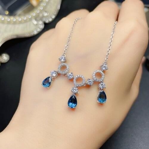 Natural Topaz Gemstone Real S925 Pure Silver Four Leaf Clover Necklace Fine Weddings Jewelry for Women