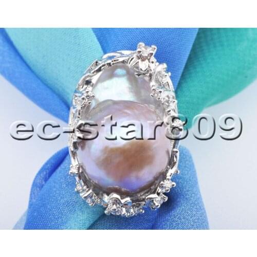 P6764 Perfect mosaic Natural 28mm Lavender Baroque Keshi Pearl Ring