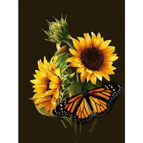 Sunflowers Mosaic Rhinestones Butterfly Diamond Paintings 5D DIY Full Square Round Drill Diamond Embroidery Cross Stitch Decor