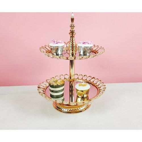 2 tier cake stand gold color mirror Crystal Metal cake tray decorations Dessert Pedestal Party