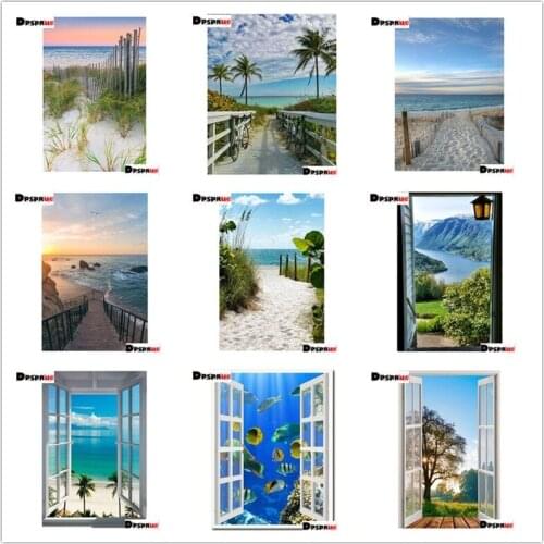 Dpsprue Full Square/Round 5D Diy Diamond Painting Cross Stitch "Window Sea Scenery" Diamond 3D Embroidery Mosaic Home Decor Gift