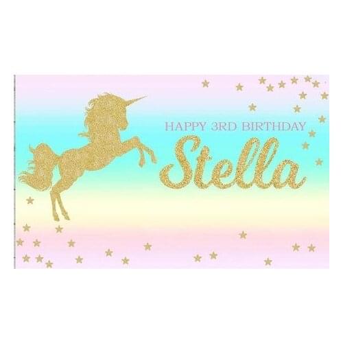 Custom Unicorn Rainbow Gold Glitter Star photo backdrop High quality Computer print birthday background