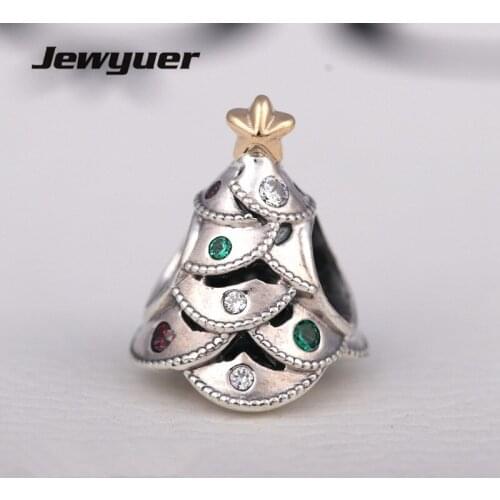 Christmas collection Festive charms 925 sterling silver jewelry with gold star fit charm bead bracelet diy For women GD101