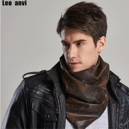 Leo anvi warm men scarf luxury brand winter infinity bandana designer Leather and cotton type tube shemagh with Buttons shawls