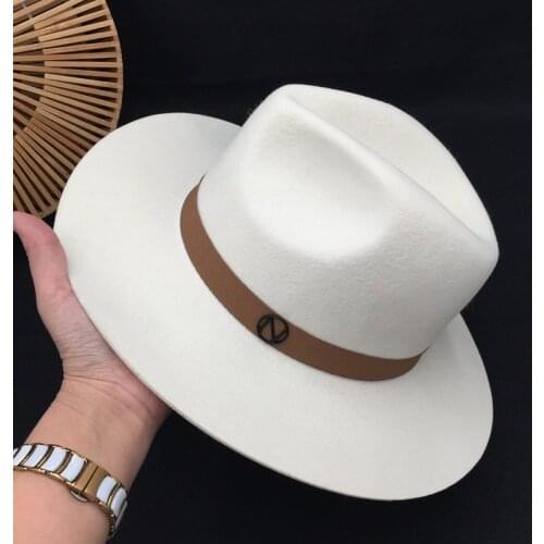 Fedora The new wool hat panama cat Sir White cap cap and brown ribbon hats for men and women double black metal logo