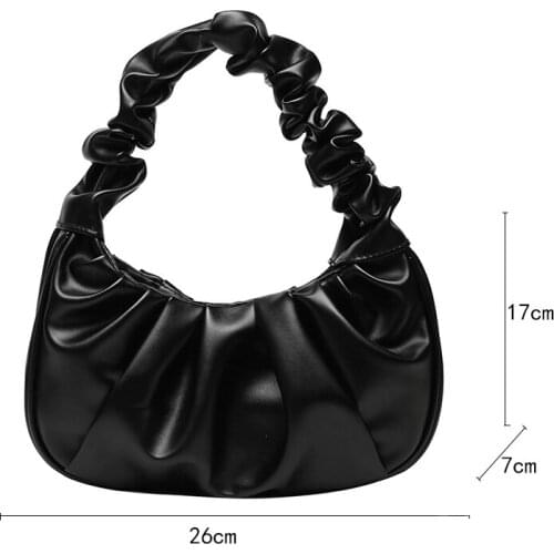 Bags Pu Leather Shoulder Bags Armpit Bag Leisure Girls Small Tote Casual Fashion Pleated Handle Bags for Women Solid Color Cloud