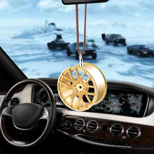 Car Ornament Pendant Metal Wheel Hub Flywheel Hanging Hip-hop Auto Interior Rear View Mirror Decoration Dangle Trim Accessory