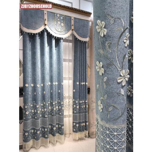 Embossment high-grade embroidered curtains for Living Room Curtains 100% Cotton Europe Pure and fresh curtains for Bedroom/Hotel
