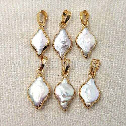 WT-P971 WKT New Design Pearl Pendant Fashion Rhombus Shape Pearl with gold electroplated high quality pearl pendant wholesale
