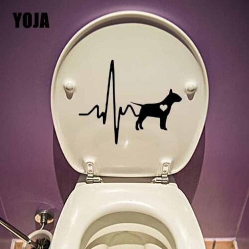 YOJA 22X18.1CM Bull Terrier Dog Lifeline heartbeat Toilet Decal Wall Sticker Living Room Home Decor T5-1426