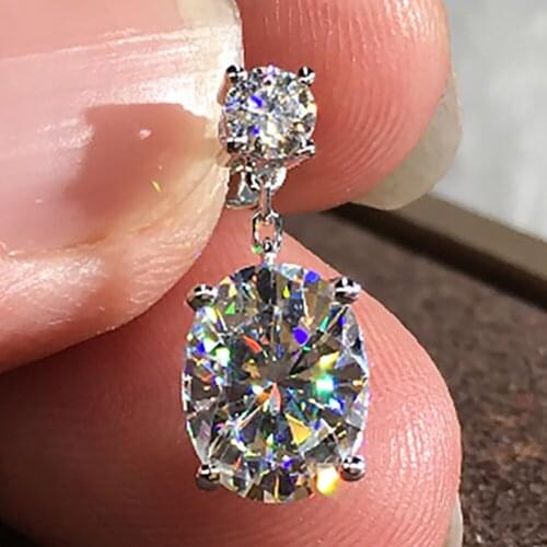 10K White Gold Stud Earrings Women 0.5 1 2 3 Carat Oval Ellipse Moissanite Diamond Present Wedding Anniversary Engagement Party