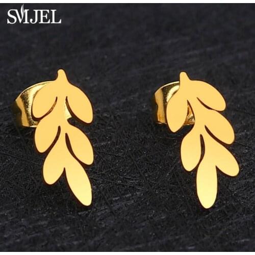 SMJEL Stainless Steel Boho Leaf Earrings Wedding Jewelry Leaves Branch Ear Stud Earring Women Wholesale Black Earrings bijou