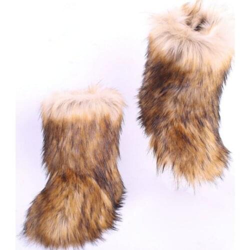 Womens Essential Outdoor Warm Cold Proof Boots Ladies Colorful Plush Cotton Snow Boots Girls Furry Faux Fur Boots Plus Size